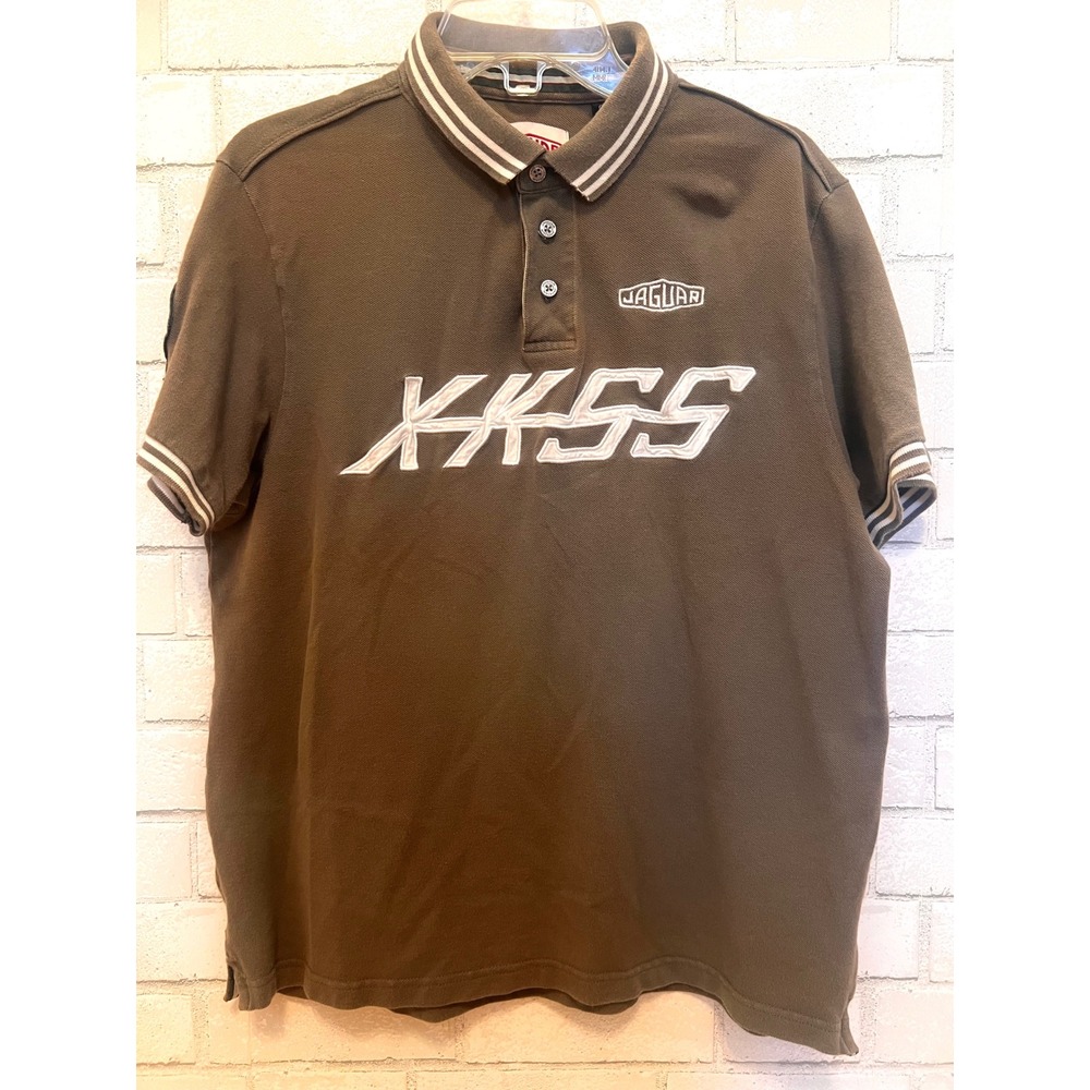 Jaguar‎ XKSS Polo Shirt Large Brown Cotton Pique Racing Automotive Embroidery